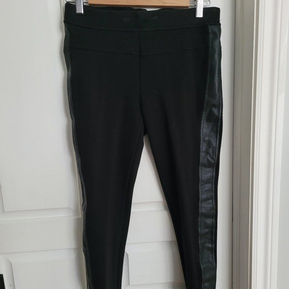 Skinny Leg Fabric Pants with Leather Accents - Picture 1 of 3